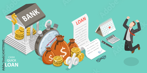 3D Isometric Flat Vector Concept of Quick and Easy Cash Loan, Business and Finance Services, Fast and Simple Money,