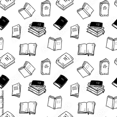 Hand drawn doodle books seamless pattern