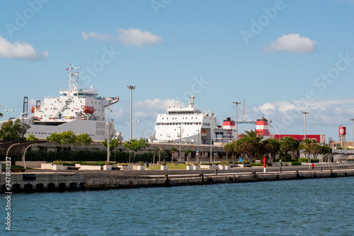 Cargo port and ships on  loading
