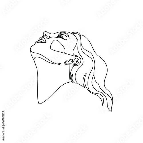Abstract female portrait in one line. Minimalist style. Contour fashion face. Vector stock illustration. Logo for a beauty salon, cosmetic brands, print.