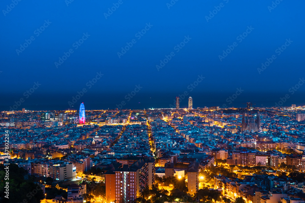 Fototapeta premium Barcelona skyline,, after sunset, Spain
