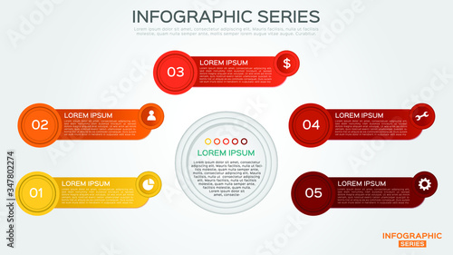 Сhart infographic template with 5 options for presentations, advertising, layouts, reports, brochure. Flat Vector illustration.