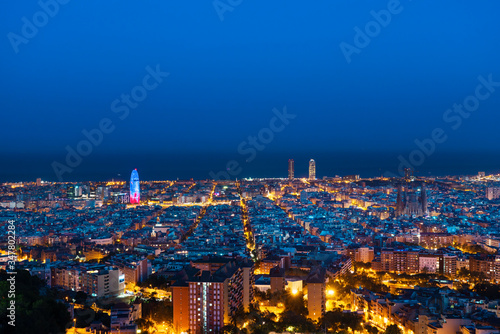 Barcelona skyline,, after sunset, Spain