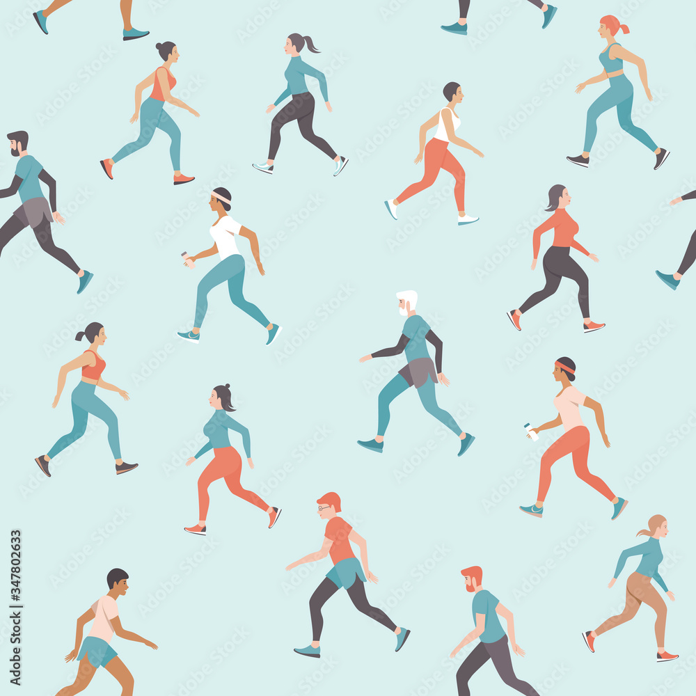 people jogging and keeping social distance on coronavirus COVID-19 outbreak quarantine. Daily exercise outside. seamless pattern people jogging and keeping social distance on coronavirus COVID-19 outbreak quarantine. Daily exercise outside. seamless pattern