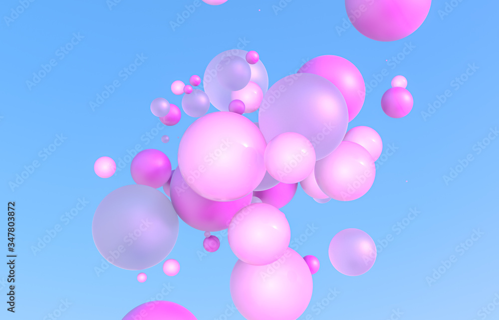 Abstract 3d art background. Holographic geometric floating liquid blobs, soap bubbles, sphere.