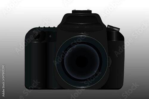 Analog or digital camera. Black camera for 135mm film. Retro photography. Photo equipment.