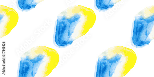 Watercolor seamless pattern with diagonal colorful shapes. Blue and yellow ukrainian style. Vector