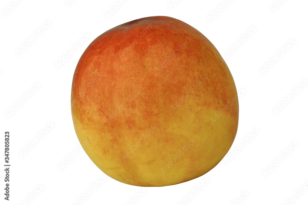 Peach isolated on a white background. Close-up. Top view. Peach isolated on a white background. Close-up. Top view.