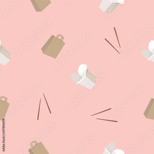 Vector Isolated Illustration of Chinese Takeaway Food Pattern