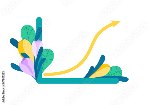 Abstract sales graph is growing. Up arrow. Business. Infographics of the growth of financial indicators. Flowers and spring. Vector illustration