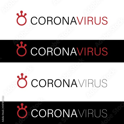 coronavirus COVID-19 name word text of sign for news header , vector black isolated on white with red accent microbe virus shape form like crown