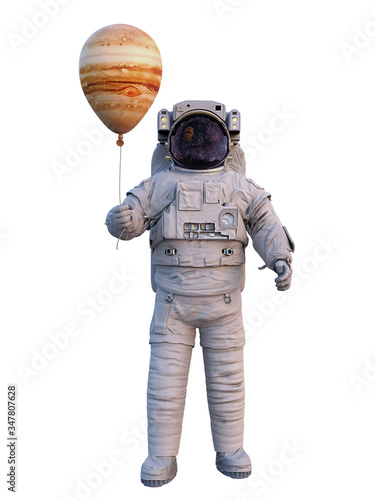 Fototapeta Naklejka Na Ścianę i Meble -  astronaut with planet Jupiter balloon isolated on white background
