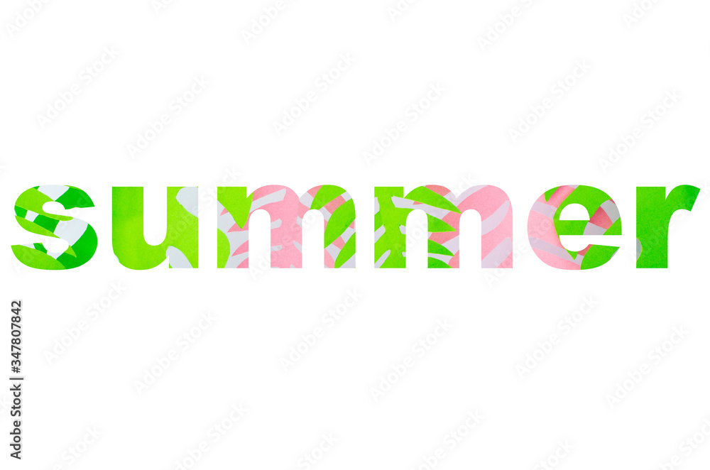 word Summer title, was written with palm inlay on white word Summer title, was written with palm inlay on white