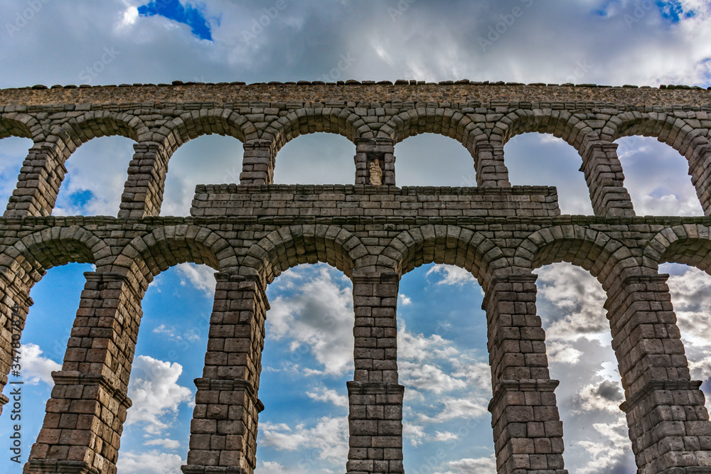 The famous Roman aqueduct of Segovia in Spain. Heritage of humanity by unesco.