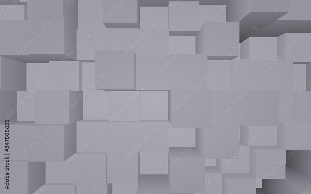Obraz premium Abstract gray elegant cube geometric background. Chaotically advanced rectangular bars. 3D Rendering, 3D illustration