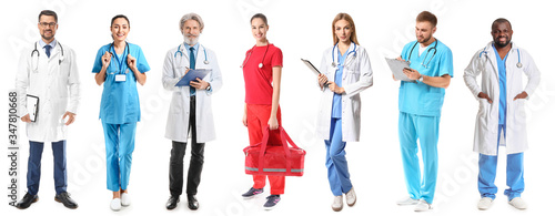 Different doctors on white ...