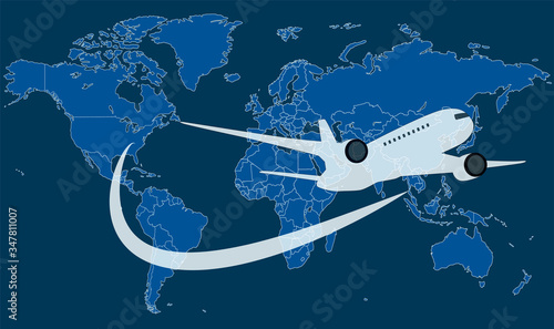 Airlines, planes over world map, vector illustration