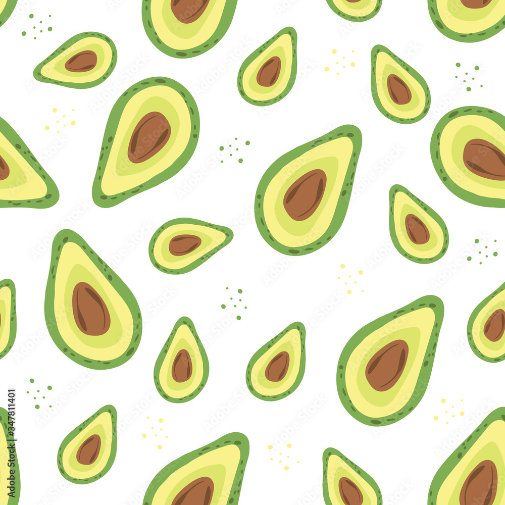 Seamless pattern with pieces of avocado. Vector illustration.