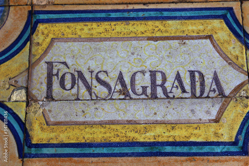 Azulejo sobre Fonsagrada en la plaza de España de Sevilla  photo