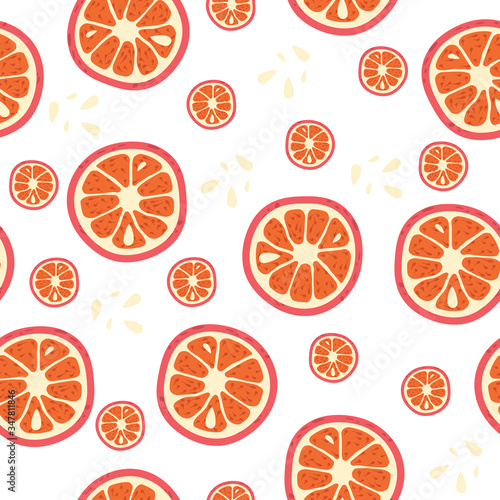 Seamless pattern with pieces of grapefruit. Vector illustration.