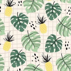 Keuken achterwand Ananas patronen Modern tropisch patroon met palmbladeren  © lilett