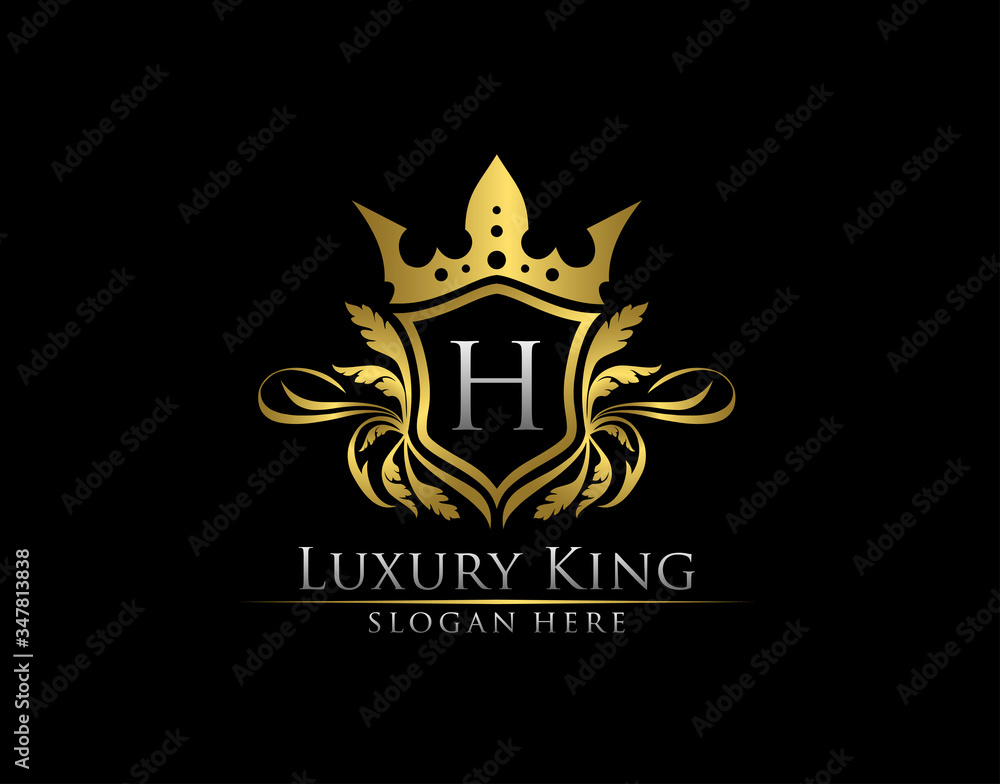 Fototapeta premium Luxury Royal King H Letter, Heraldic Gold Logo template.