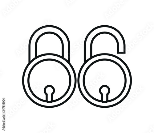 Open and closed padlocks isolated on white background. Flat linear icons. Lock icons