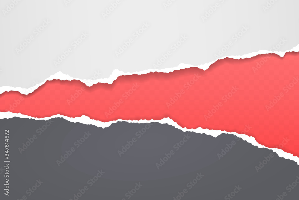Torn, ripped pieces of horizontal white and black paper with soft shadow are on red squared background for text. Vector illustration Torn, ripped pieces of horizontal white and black paper with soft shadow are on red squared background for text. Vector illustration