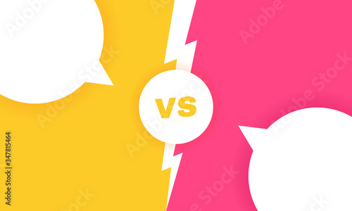 Modern versus battle background with speech bubbles. Vs battle headline with lightning bolt. Competitions between contestants, fighters or teams. Vector illustration
