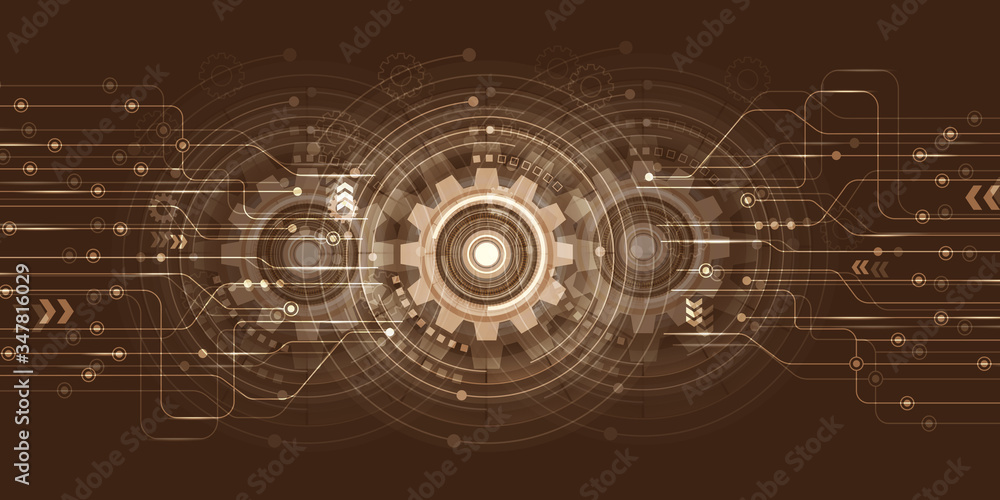 Vector illustration gear, wheel and circuit board, Hi-tech digital technology and engineering, Modern digital telecoms technology concept