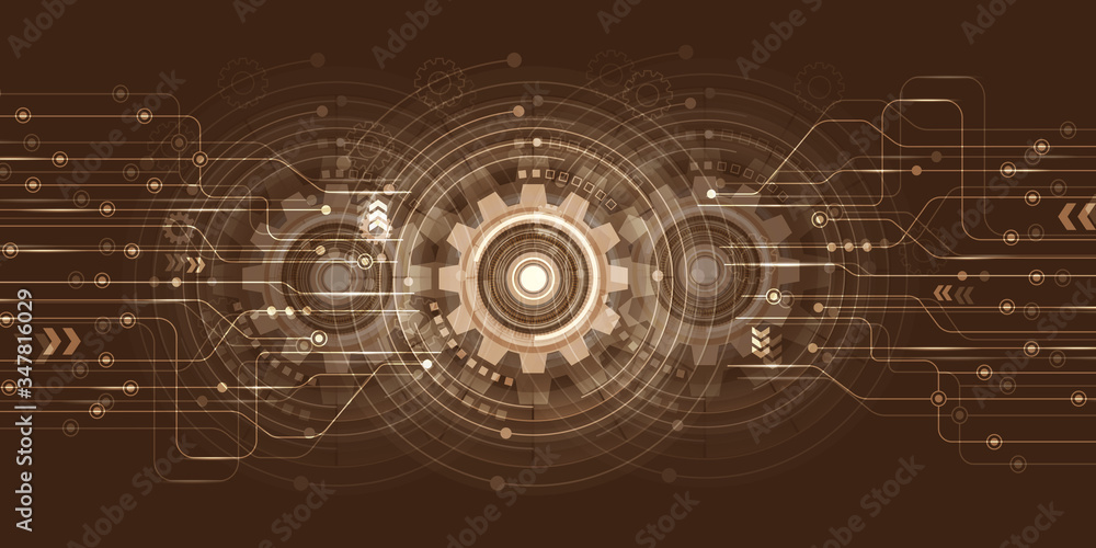 Vector illustration gear, wheel and circuit board, Hi-tech digital technology and engineering, Modern digital telecoms technology concept Vector illustration gear, wheel and circuit board, Hi-tech digital technology and engineering, Modern digital telecoms technology concept