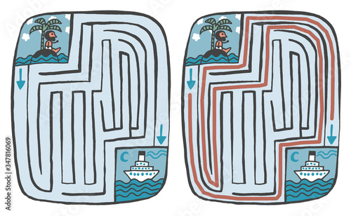 from the island to the ship, easy maze puzzle labyrinth
