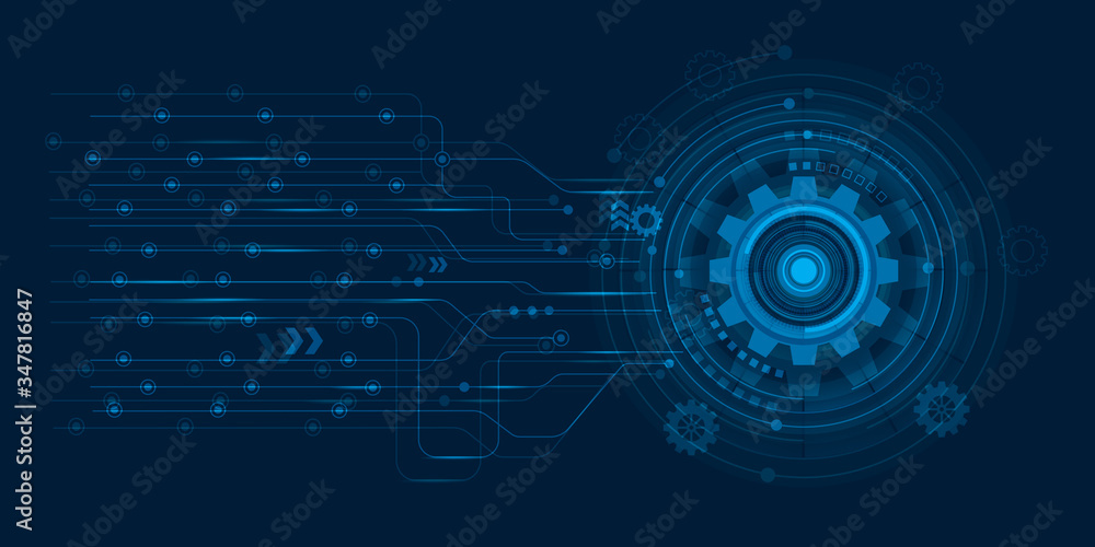 Obraz premium Vector illustration gear, wheel and circuit board, Hi-tech digital technology and engineering, Modern digital telecoms technology concept