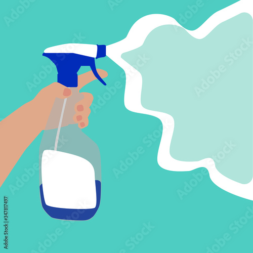 Flat antibacterial spray for bathroom on blue background vector illustration. Health care. Disinfectant concept.