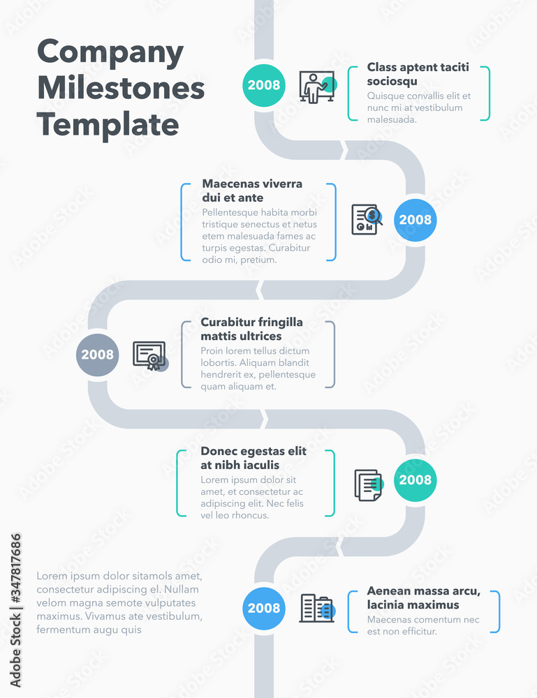 Fototapeta premium Modern company milestones timeline template. Easy to use for your website or presentation.