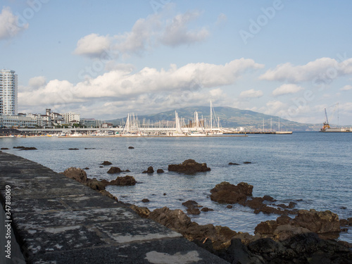 Obraz na plátně Waterfront and marina in Ponta Delgada, Sao Miguel, Azores Islands, Portugal