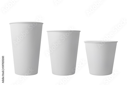 White open paper coffee cups. Realistic vector mockup.