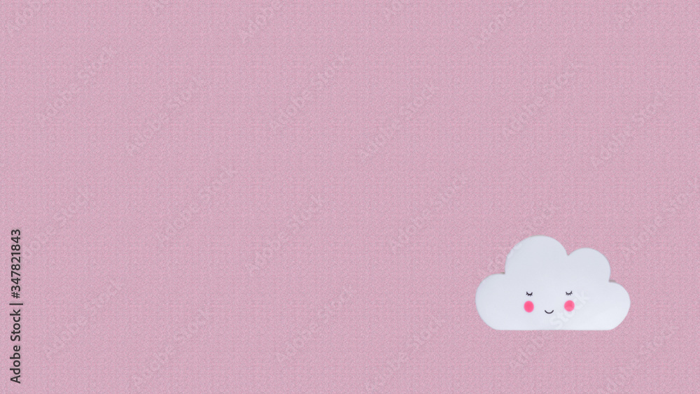 preciosa nube blanca en el lado derecho abajo con ojitos y mejillas rosadas en un fondo rosa claro preciosa nube blanca en el lado derecho abajo con ojitos y mejillas rosadas en un fondo rosa claro