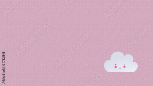 preciosa nube blanca en el lado derecho abajo con ojitos y mejillas rosadas en un fondo rosa claro photo