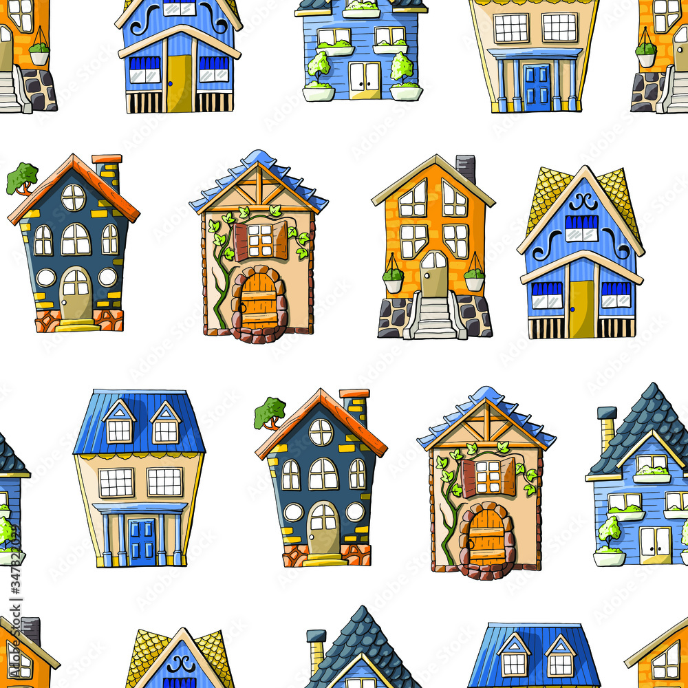 Naklejka premium Seamless vector pattern with houses and streets