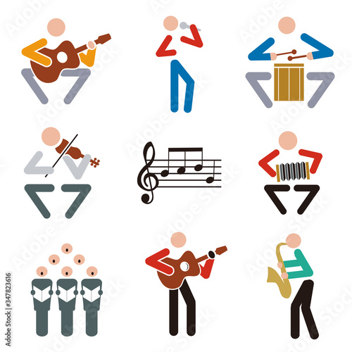 Music, musicians icons.
Set of colorful  musical symbols. Isolated on white background.Vector available. .Vector available.