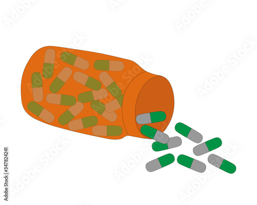Jar with medications drugs pills and capsules vector illustration.