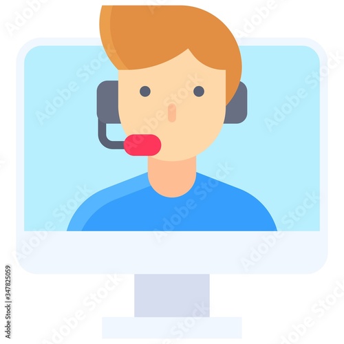 Man with headphone in monitor, video call vector