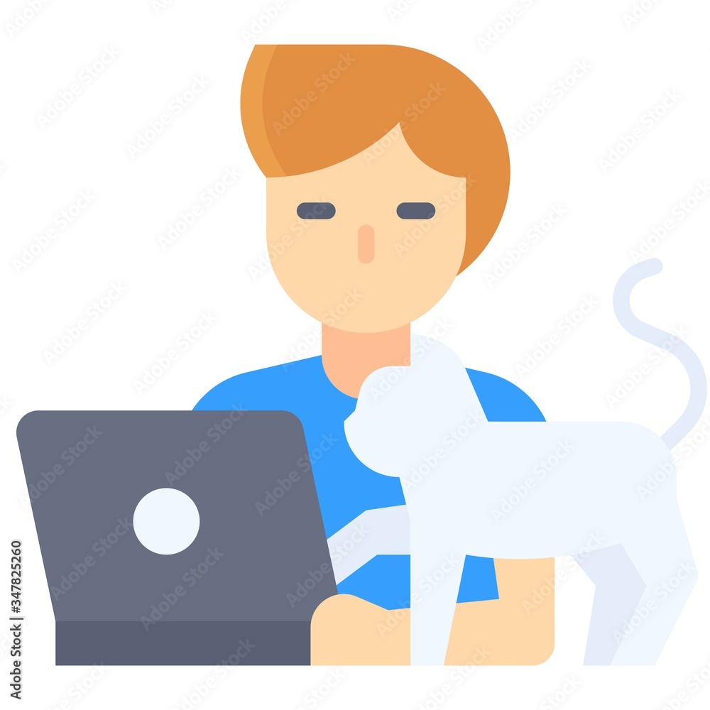 Man working on laptop with cat, work from home Man working on laptop with cat, work from home