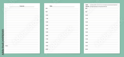 Vector realistic daily planner set isolated on white