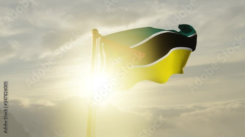 Flag of Mozambique Waving in the wind, Sky and Sun Background, Slow Motion, Realistic Animation, 4K UHD 60 FPS Slow-Motion