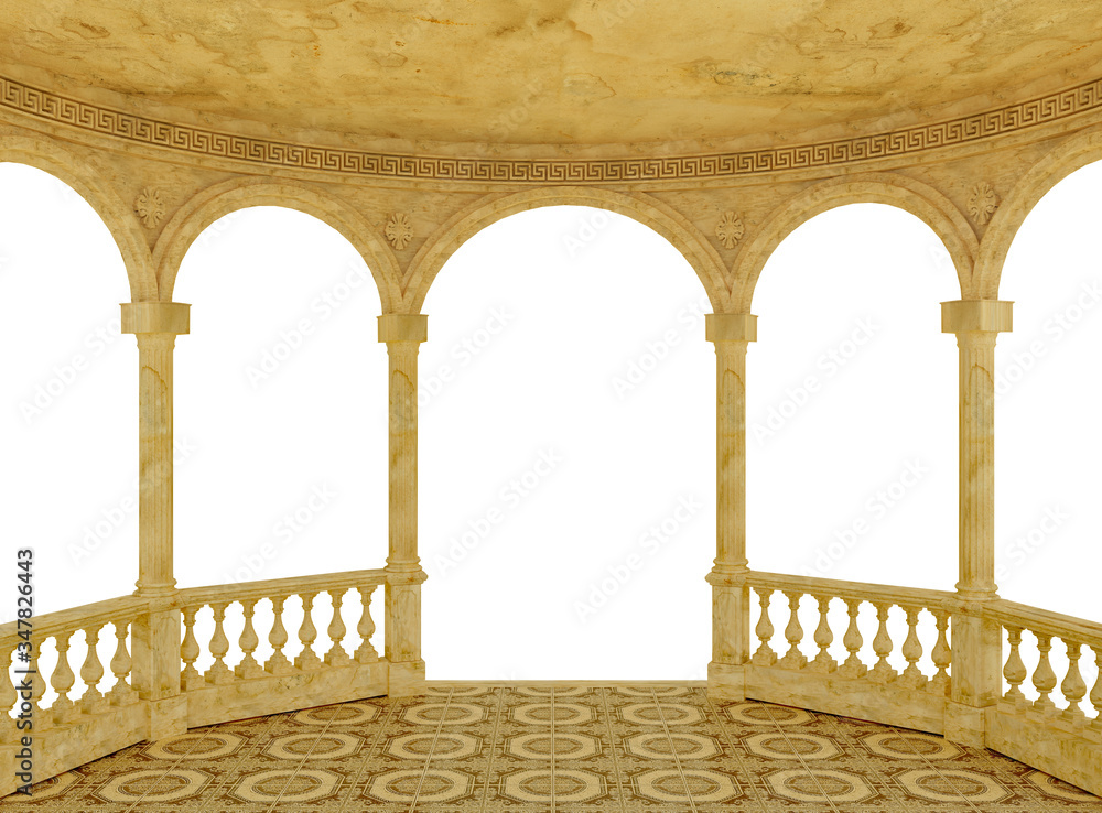 Semicircular arched terrace with a balustrade 3d rendering - obrazy, fototapety, plakaty 