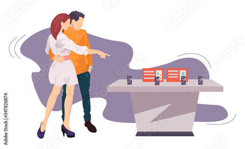 Couple Chooses A Phone To Buy vector illustration from shopping collection. Flat cartoon illustration isolated on white
