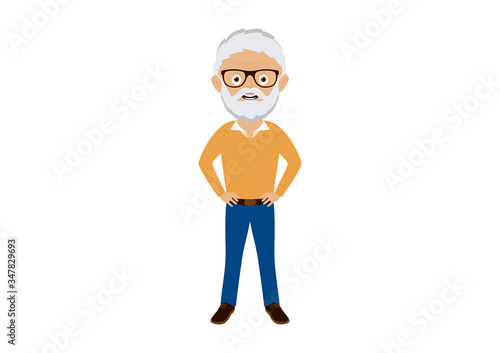 Stylish elderly man icon vector. Stylish senior gentleman vector. Happy and smiling elderly man vector. Happy old man icon. Modern elderly man with a beard and glasses vector. Cute elderly guy cartoon