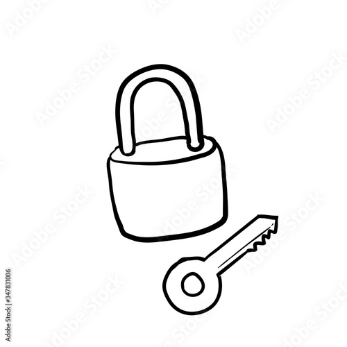 hand drawn padlocks and keys illustration in doodle style vector